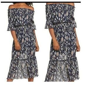 Chelsea28 Floral Midi Dress Off Shoulder size SMALL